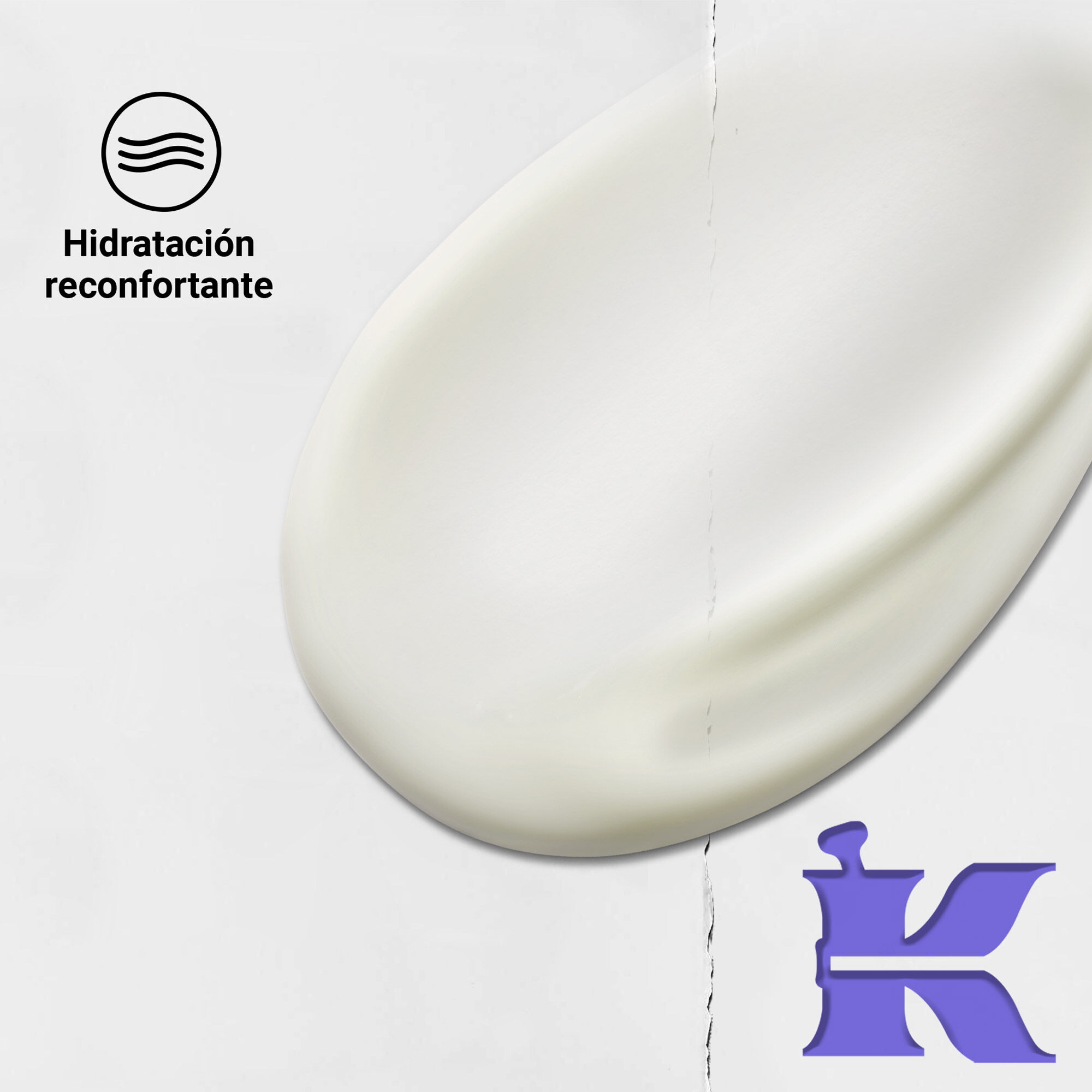Ejemplo de la textura de la emulsion con iconos de las tecnologias Triple Clarity Recovery y Soothing Hydration