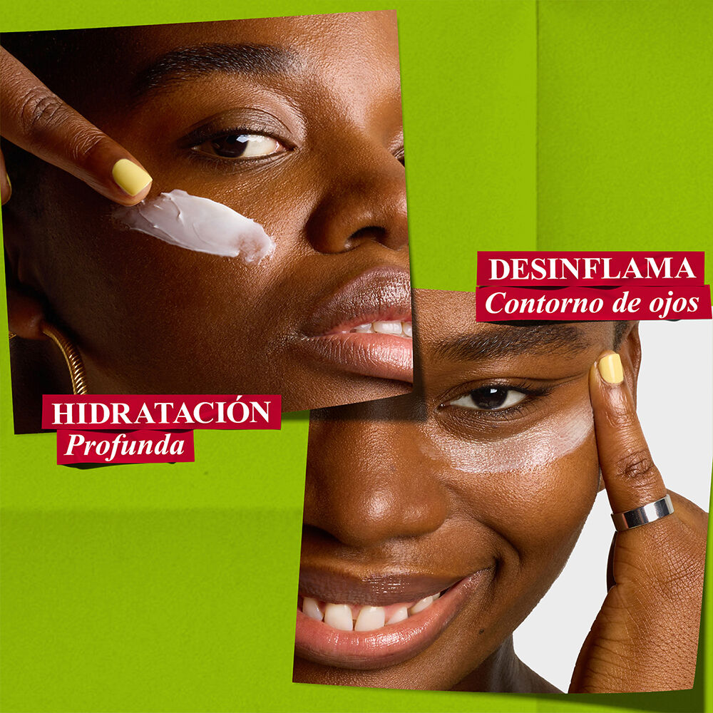  Una mujer aplica crema hidratante en su rostro, mientras otra usa una para el contorno de ojos para desinflamar, mostrando los beneficios de Kiehl's